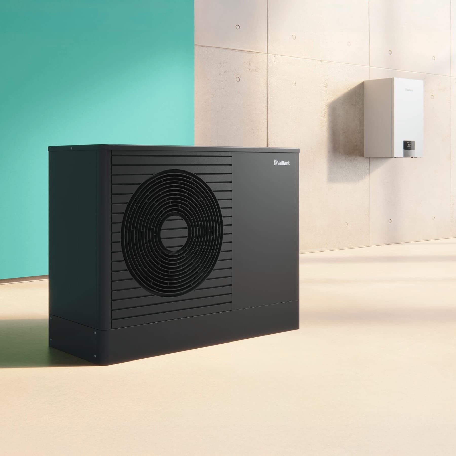 Sistema de calefacción híbrido con la bomba de calor aroTHERM plus y la caldera de condensación a gas ecoTEC plus