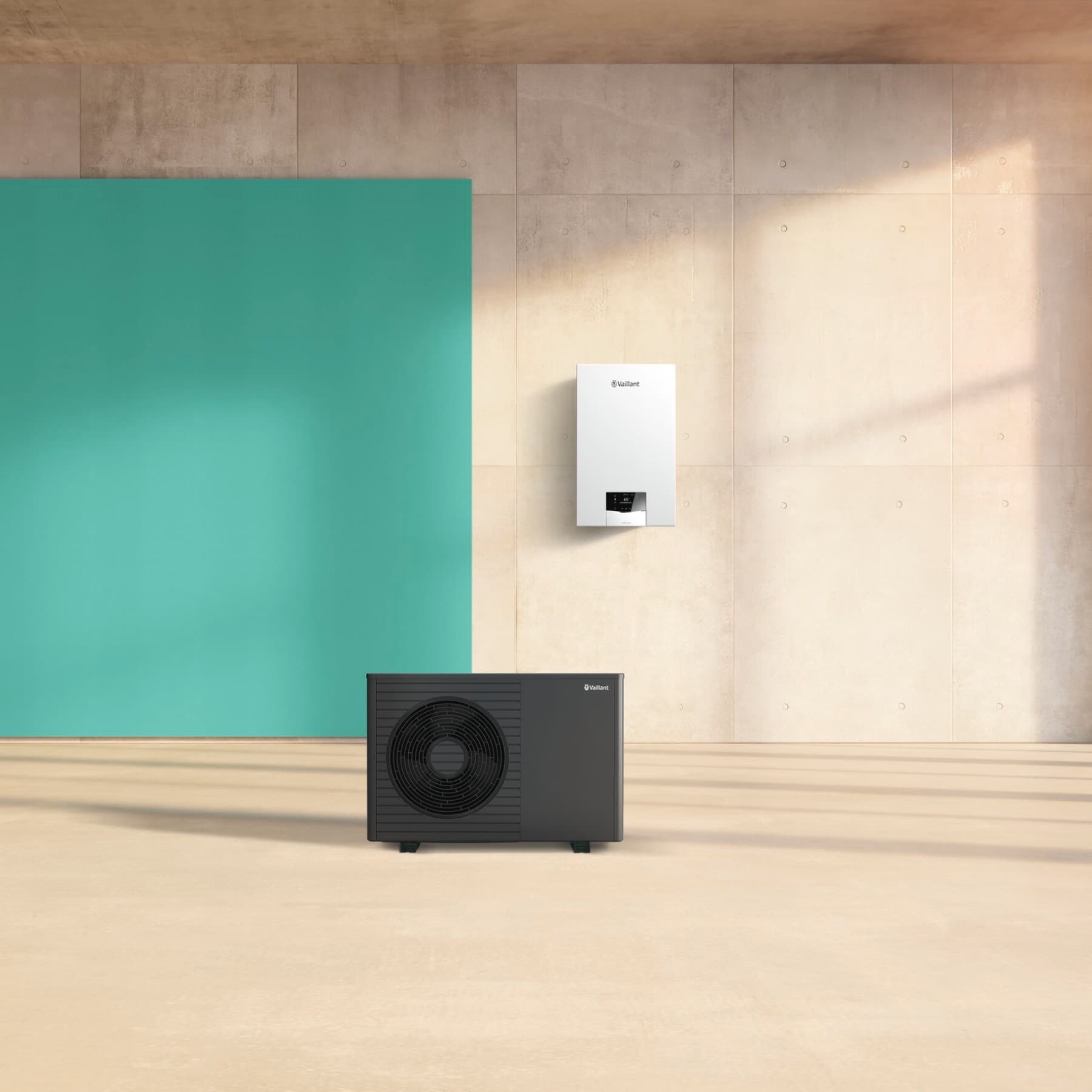 Sistema híbrido con la bomba de calor aroTHERM exclusive ES y la caldera de condensación a gas ecoTEC plus.