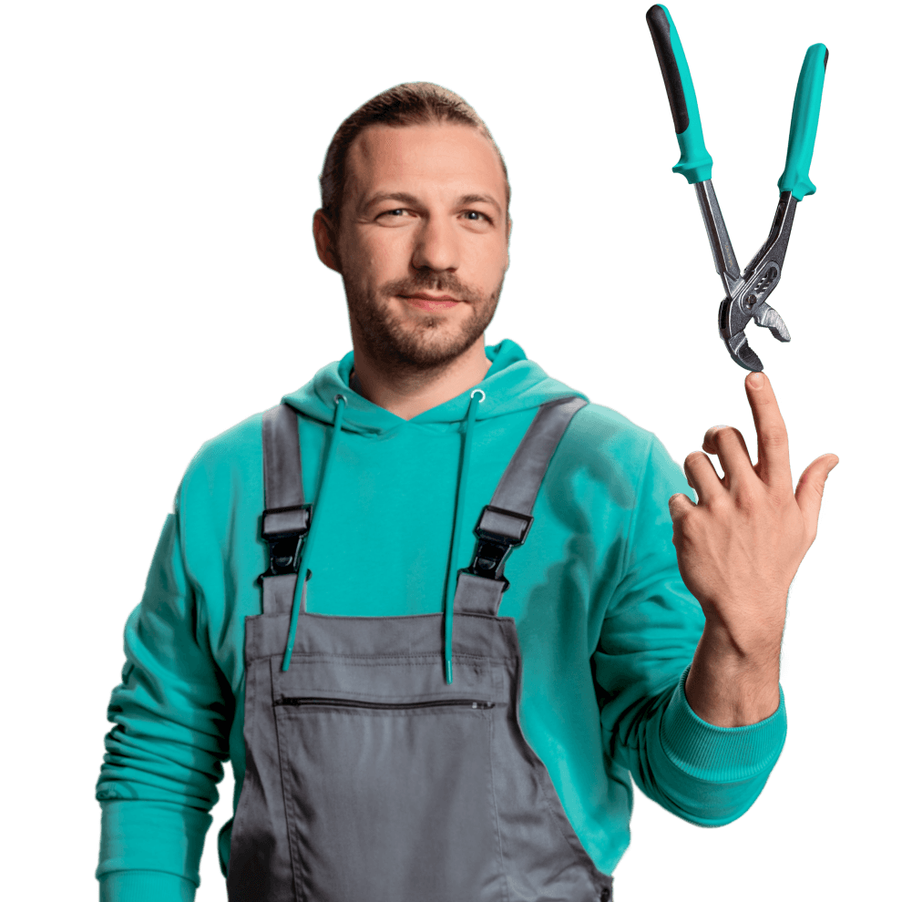 Instalador sosteniendo una herramienta en su mano