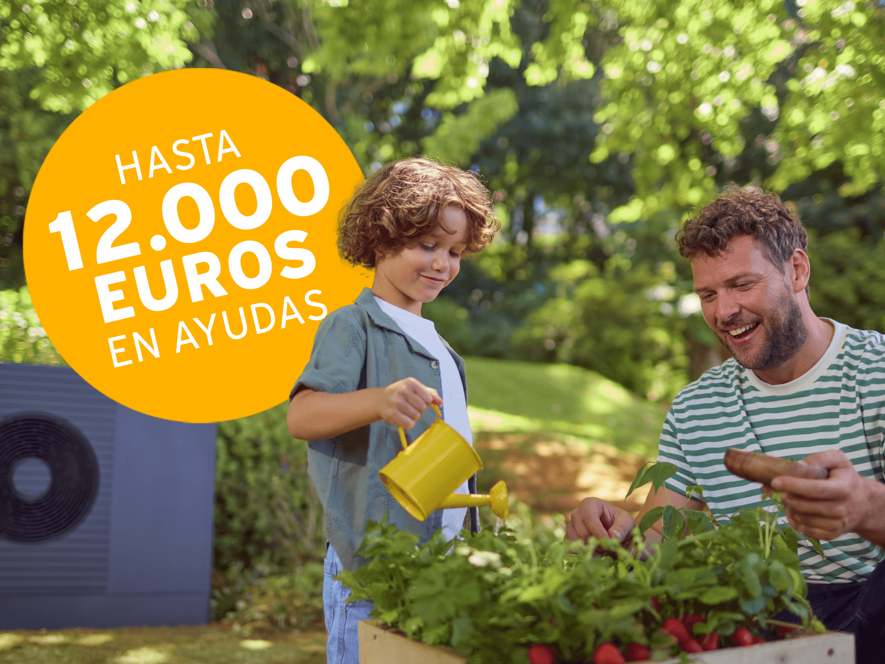 Liebre de Vaillant con un cartel que dice "Obtén hasta un 75% de subsidio ahora".