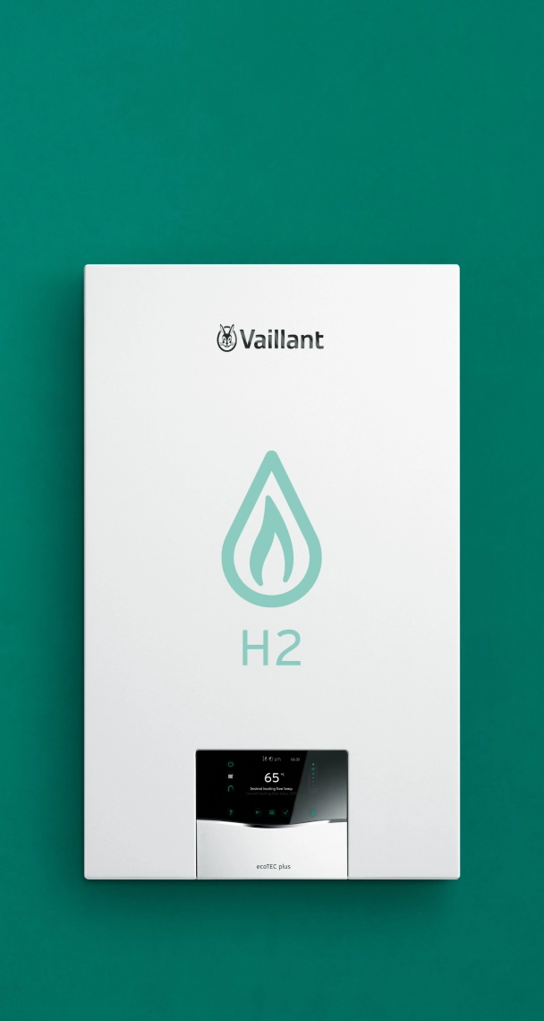 vaillant boiler with hydrogen symbol on its casing
